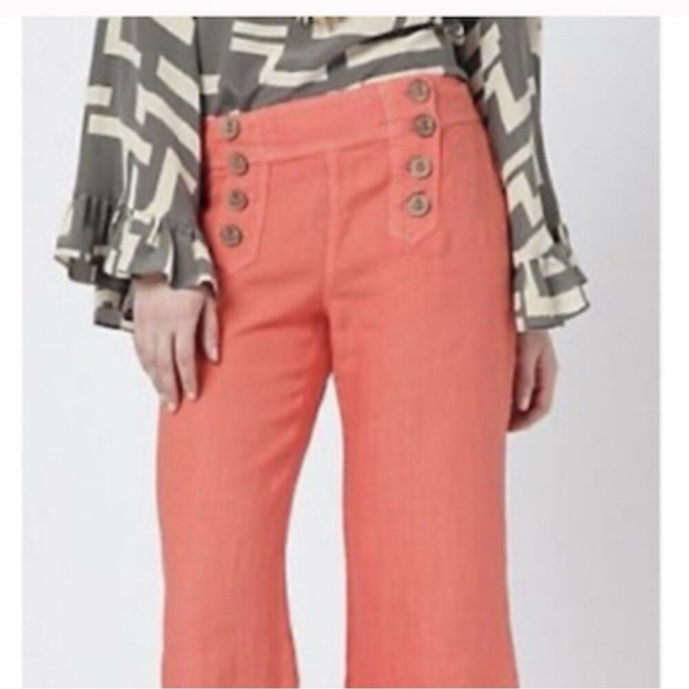 Elevenses Linen Pants Size 8 Coral Sailor Wide Leg High Waist Colorful Boho
